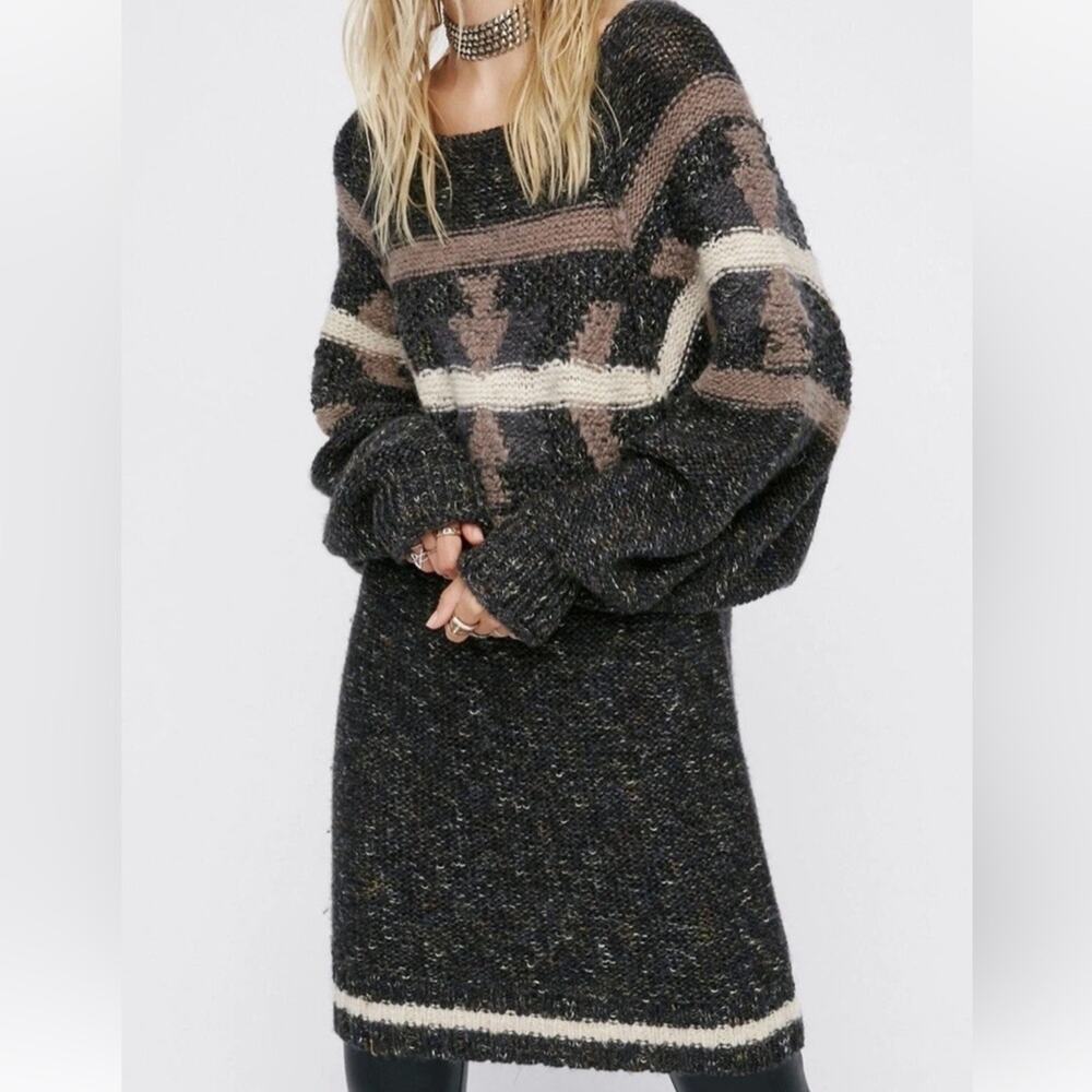 Free People Northern Lights Gray Mini Sweater Dress Size S